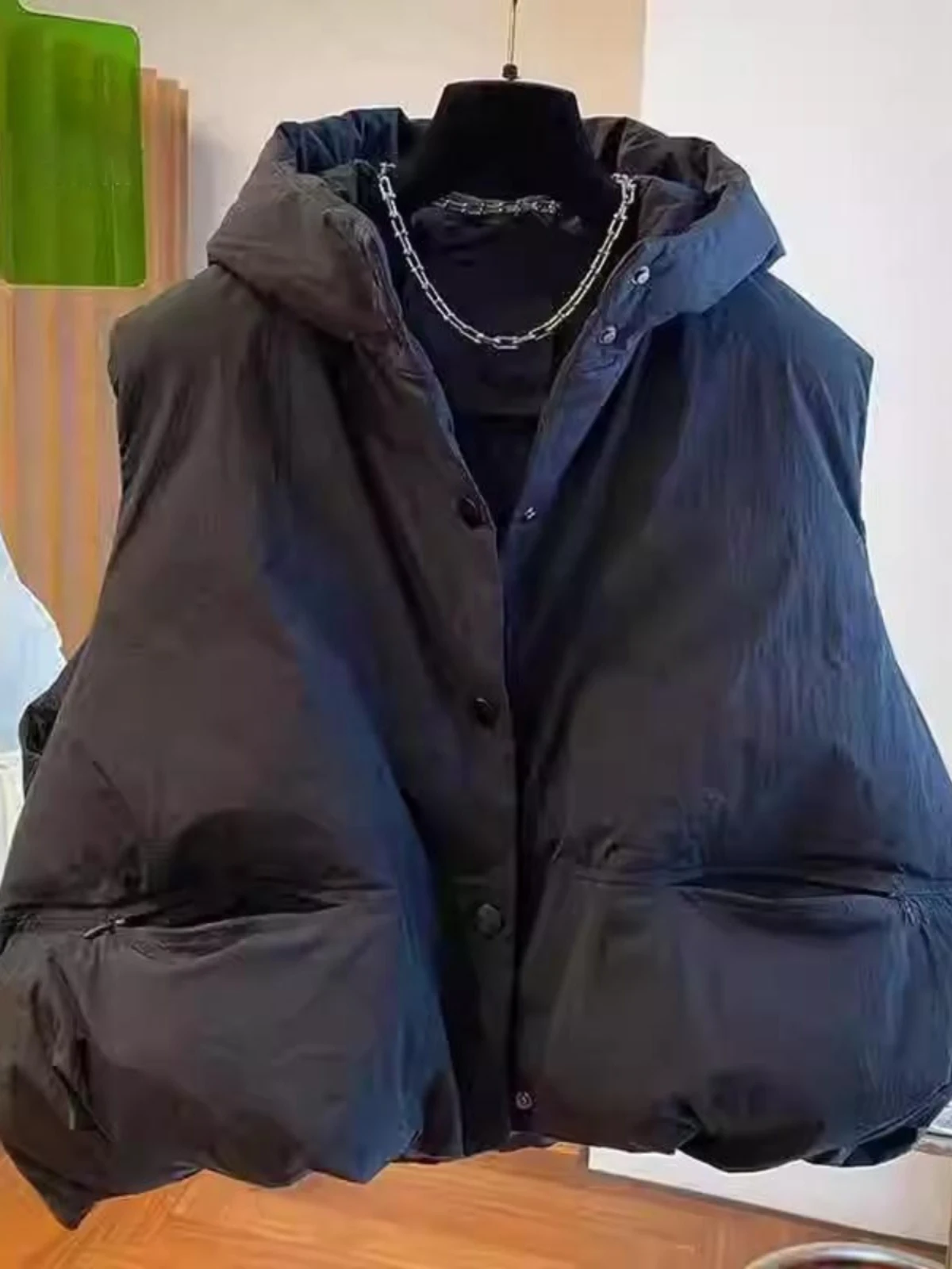 

Женский пуховый хлопковый жилет с капюшоном Jaet ort Thi Warm 2024, зимняя верхняя одежда для поездок на работу, однотонный цвет на одной пуговице