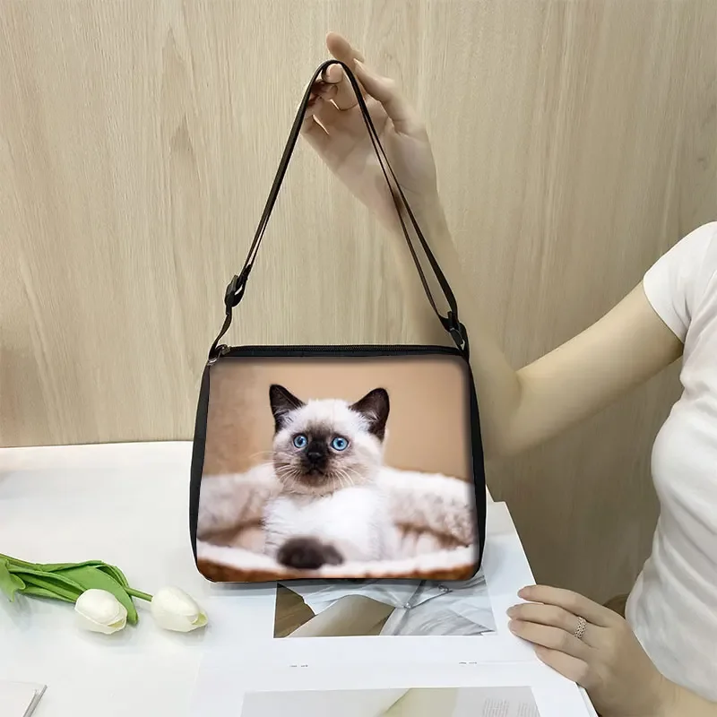 Cute Persian/Siamese Cat Handbags for Travel Scottish British Cat Messenger Bag Kitten Shoulder Bag Crossbody Bag