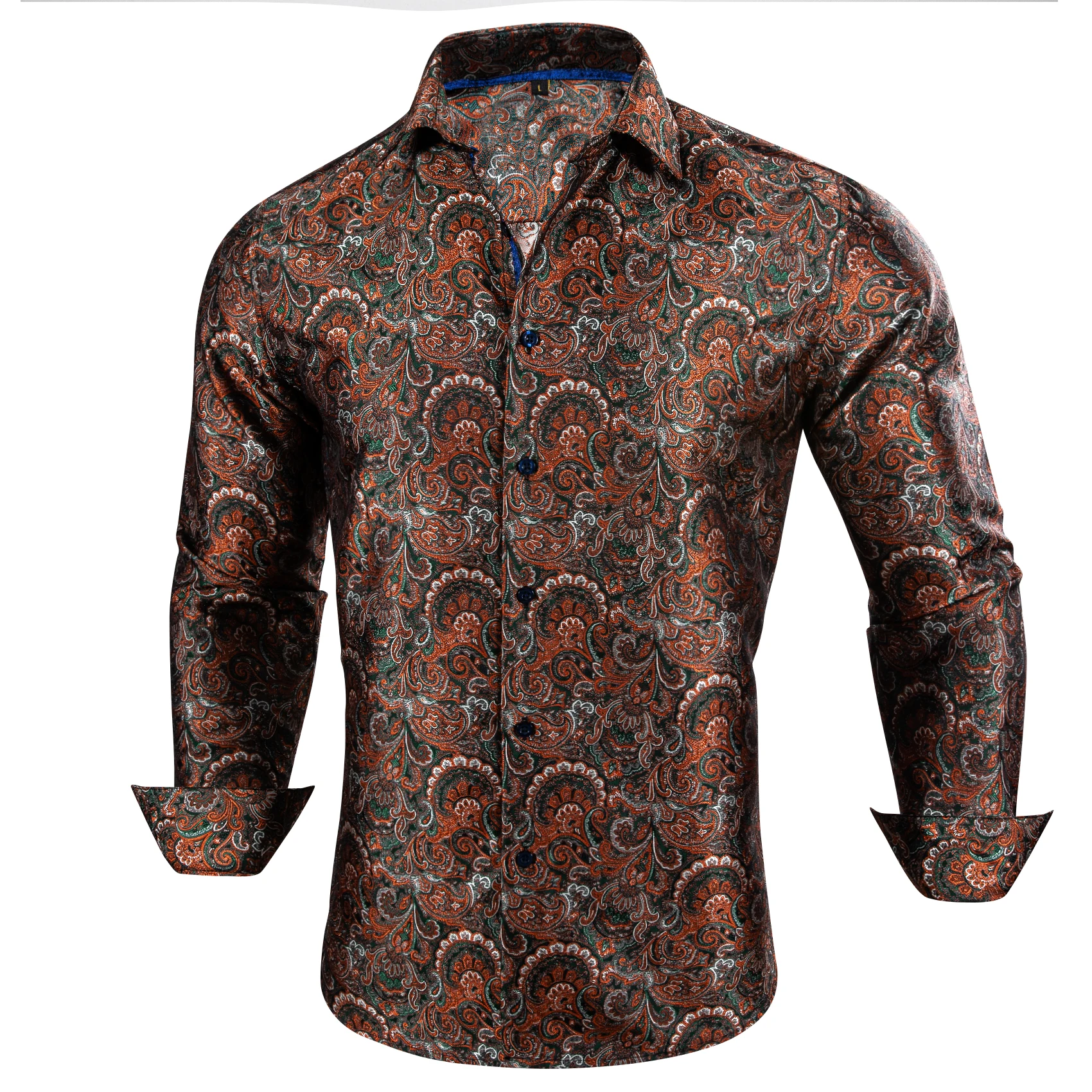 Designer Brown Men Shirt Printed Embroidered Lapel Long Sleeve Retro Four Seasons Fit Business Party Barry.Wang CY-0429