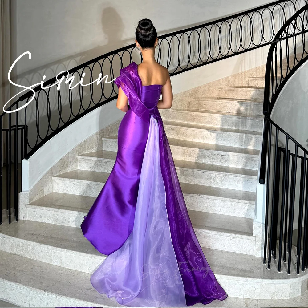 Simin One-Shoulder Luxury Appliques Satin elegant prom dress fairy Mermaid Floor Length Saudi Royal Purple dresses for women