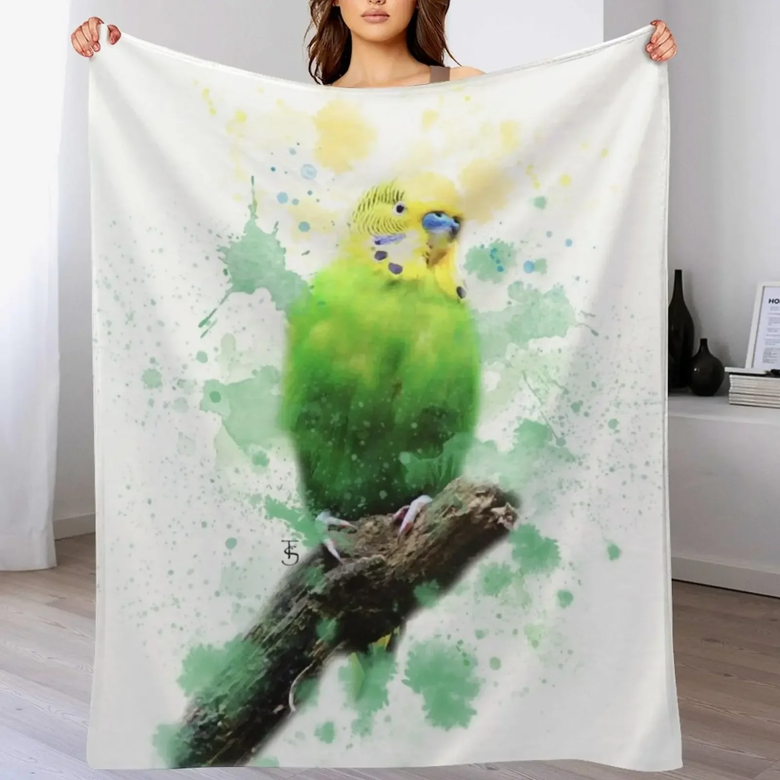 

Budgie Watercolour Throw Blanket Luxury Brand Comforter Blankets