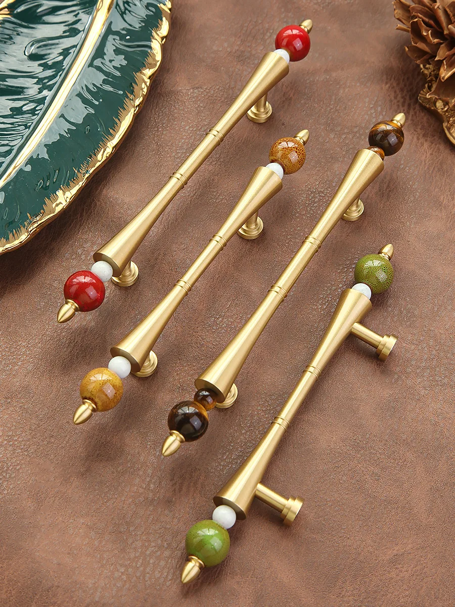 1pc Exquisite Brass Kitchen Cabinet Handles Dressing Table Drawer Knobs High-end Crystal Knob Furniture Hardware Door Handle
