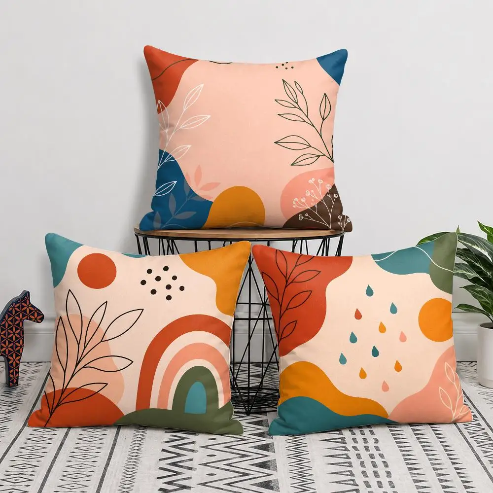 Abstract Geometry Plants Cushion Cover Silky Short Plush Invisible Zipper Dustproof Sofa Pillow Case For Home Decor