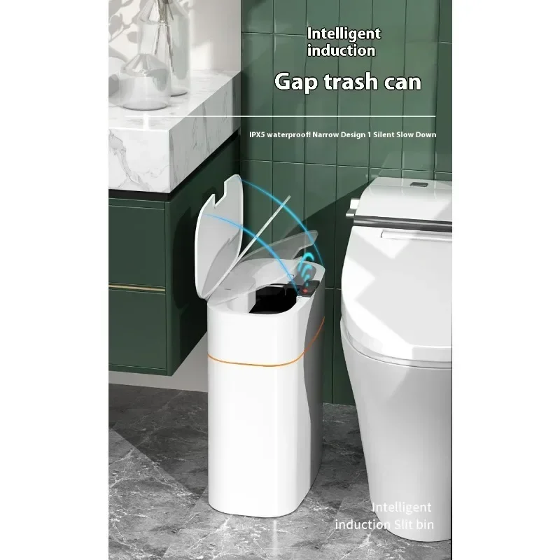 Intelligent Induction Trash Can Automatic Bathroom Toilet Covered Eectric Narrow Paper Basket Sandwich Toilet Paper Bucket16/13L