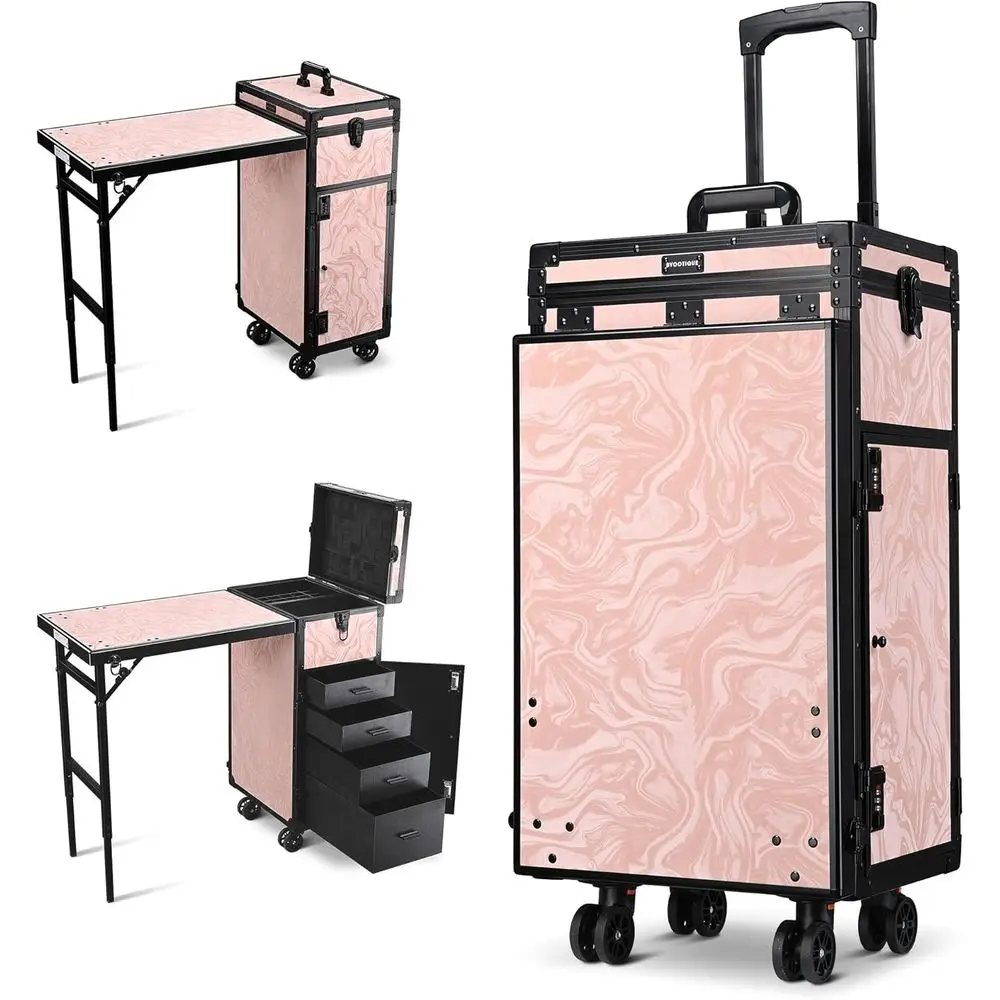 

Portable Makeup Station with Storage and Rolling Desk for Salon Professionals in Pink