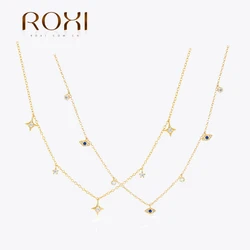 ROXI 925 Sterling Silver Four Star/Devil Eye Zircon Pendant Necklace Women Personality Temperament Clavicle Chain Jewelry Gift