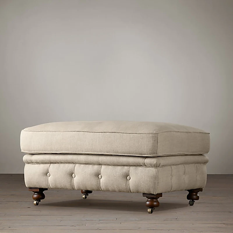 Solid Wood Footstool   American Style Retro Modern Simple Linen Sofa Foot Pedal  Bed Back Dwarf Stool Home Furniture