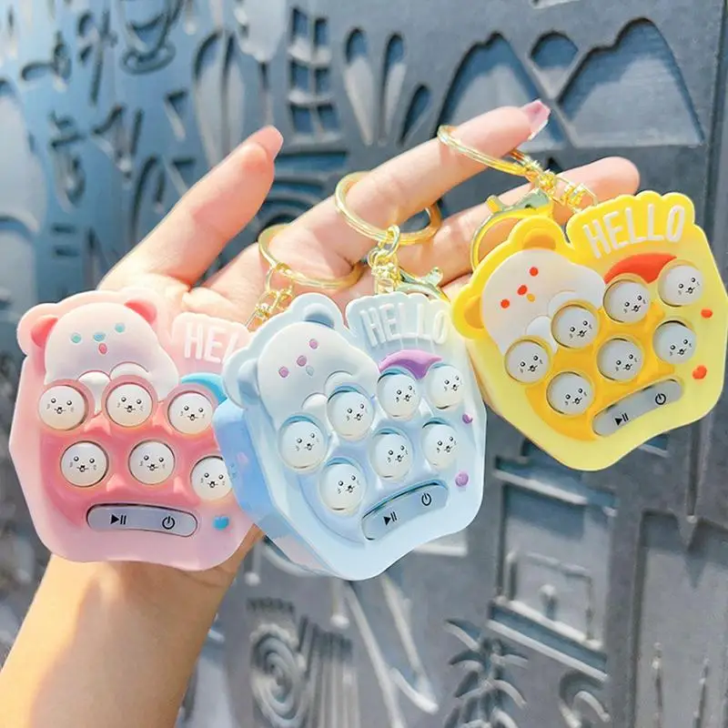 Quick Push Game Bubble Pop Light Up Game Keychain Mini Handheld Push Bear Shape Toys Pop Fidget Game Toys Mini Gopher Game