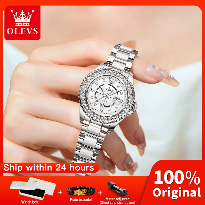 OLEVS 3685 Women Watch Original Elegant Quartz Watch Waterproof Luminous Steel And Ceramic Bracelet Date Watches For Women Gifts