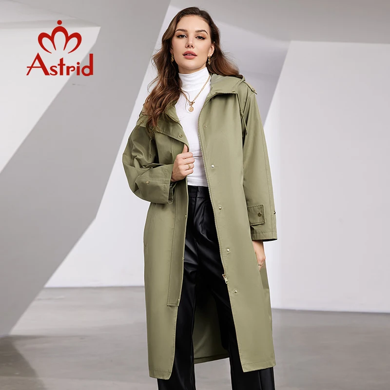 Astrid Spring Autumn New Women's Trench Coat Women Jacket Long Hooded Zipper Fashion Casual Windproof Overcoat Female Outerwear