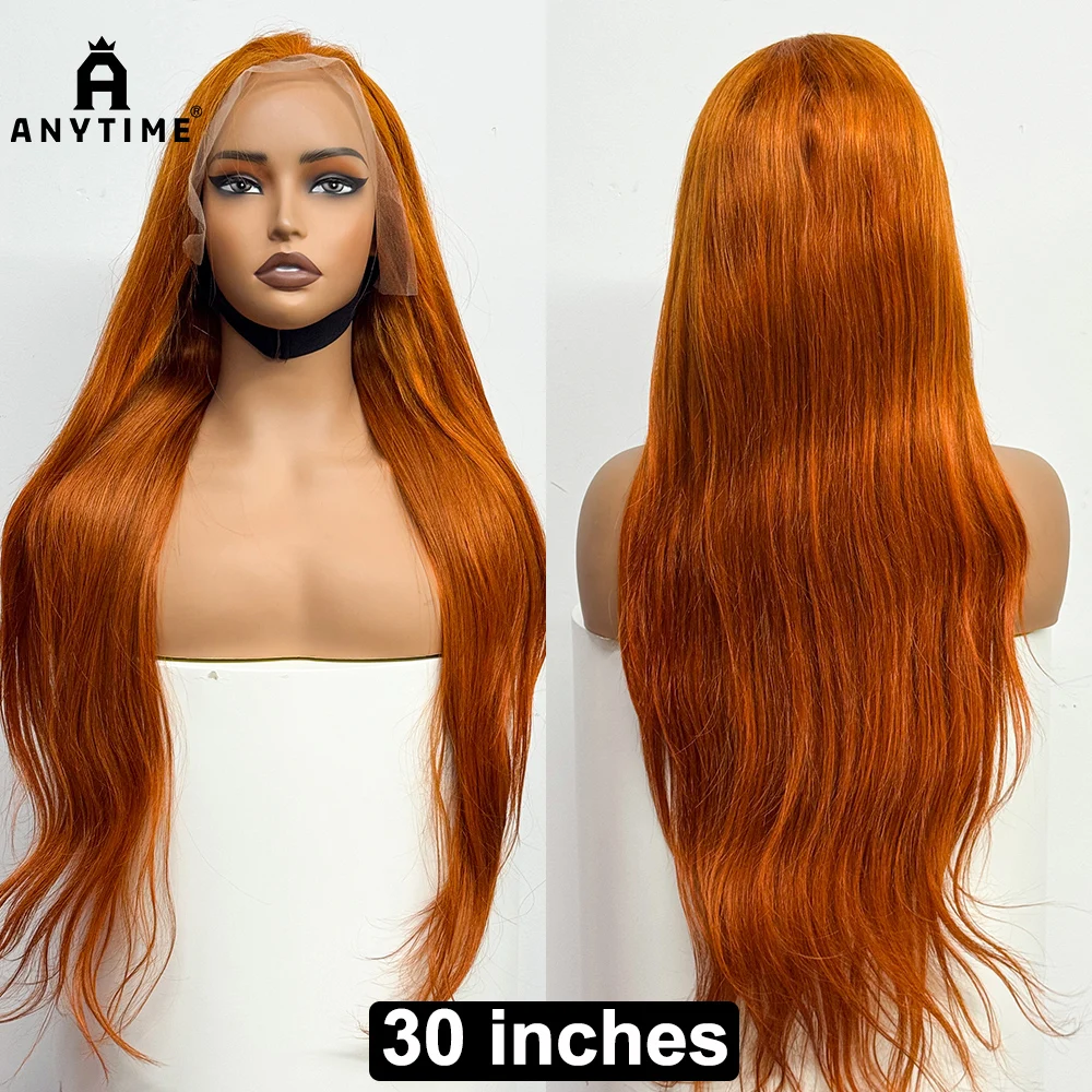 22-34 polegadas reta gengibre laranja peruca de cabelo humano 250% densidade 13x4 renda frontal reta # Peruca macia colorida 350 para mulheres negras