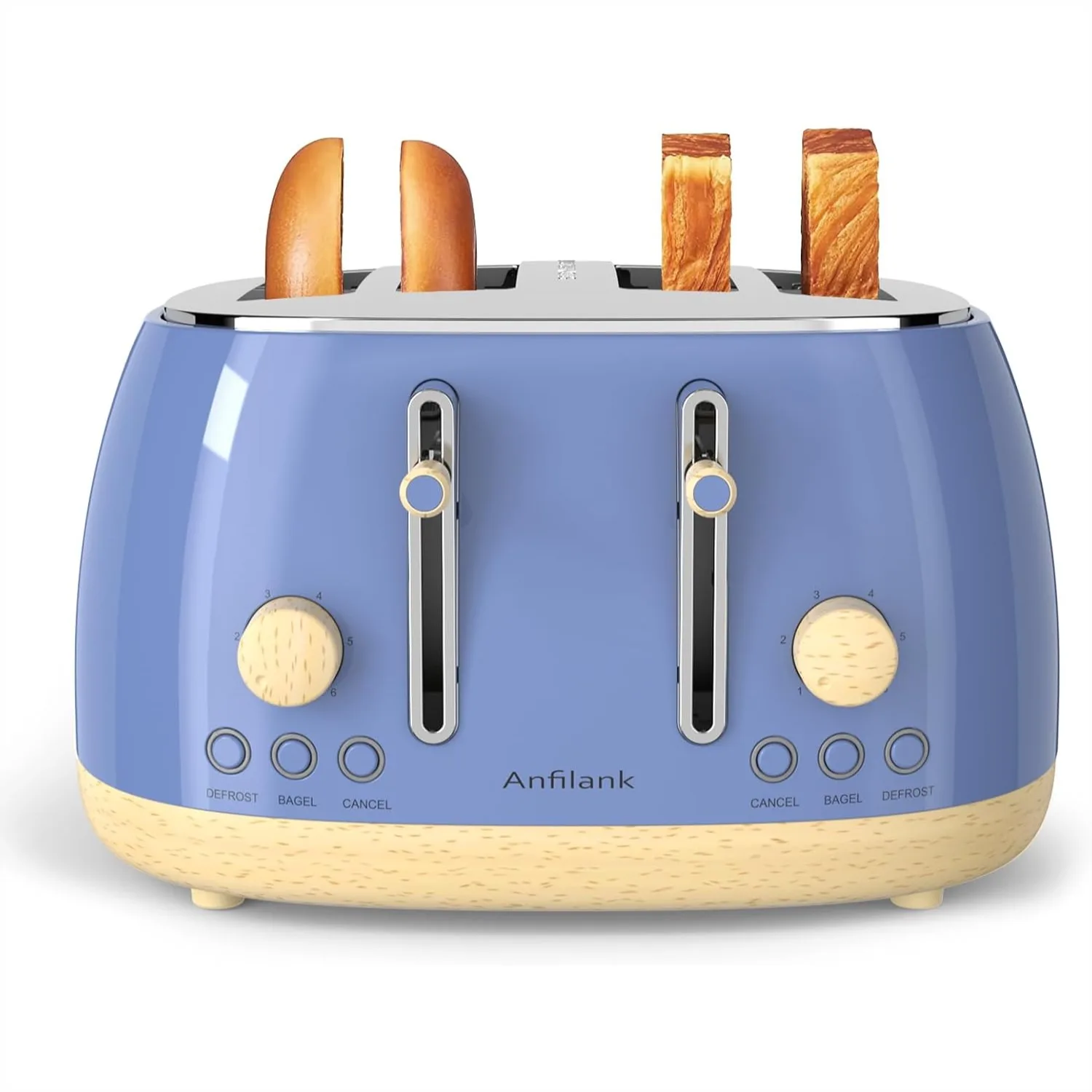 

4 Slice Toaster, Retro Stainless Steel Toaster with Extra Wide Slots, Bagel & Defrost, Dual Control, Removable Crumb Tray, High