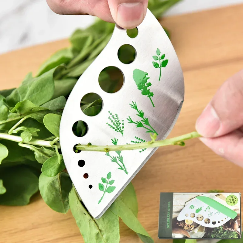 9 Holes Herb Cutter Stripper Stainless Steel Kitchen Leaf Stripping Tool Metal Pealer For Kale Greens Rosemary