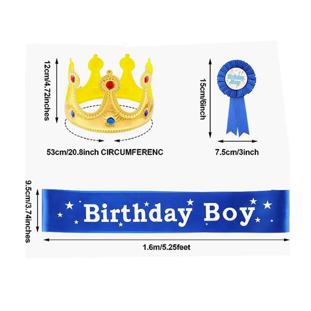 Birthday King Crown, Birthday Sash and Button Pins Birthday Party Accessory Set for Boys Girls Kids Theme Birthday  Party