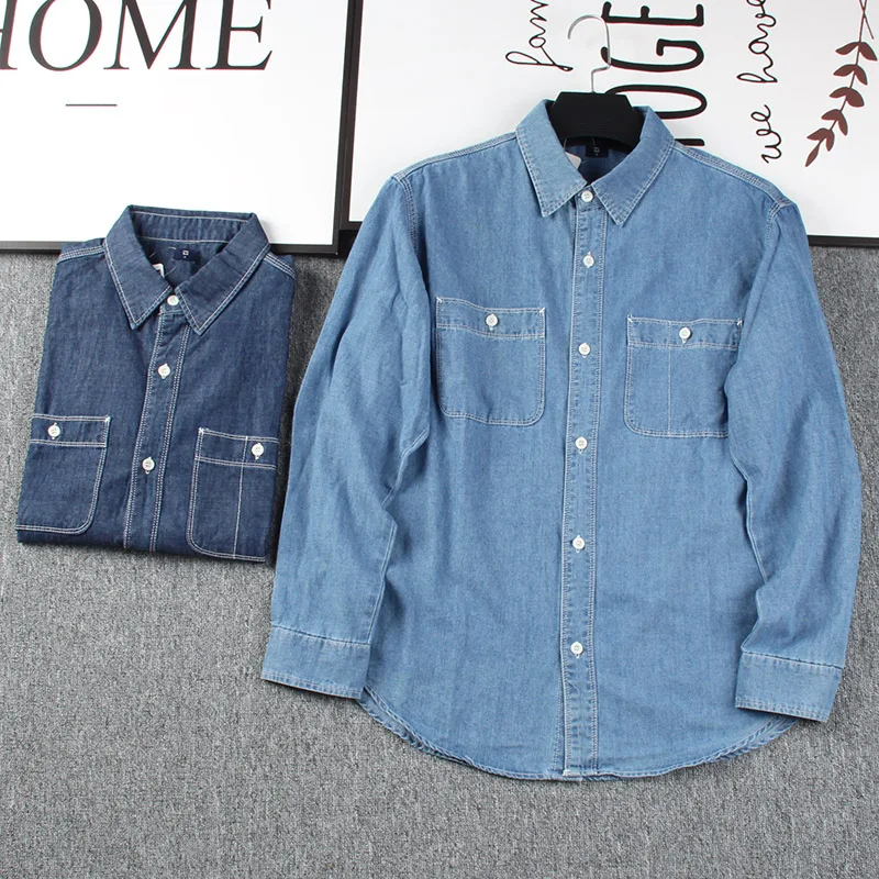 

Waed Japanese Heavyweight Men's Long Sve Collared Casual Denim irt Double kets Workwear Sle Autumn Leisure