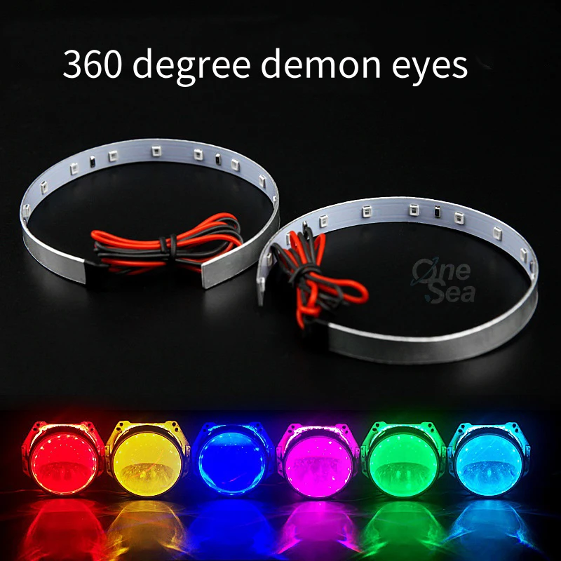 

2 pcs led demon eyes suitable for car projector lens decorative light colourful DRL DIY modify red blue iceblue purple green