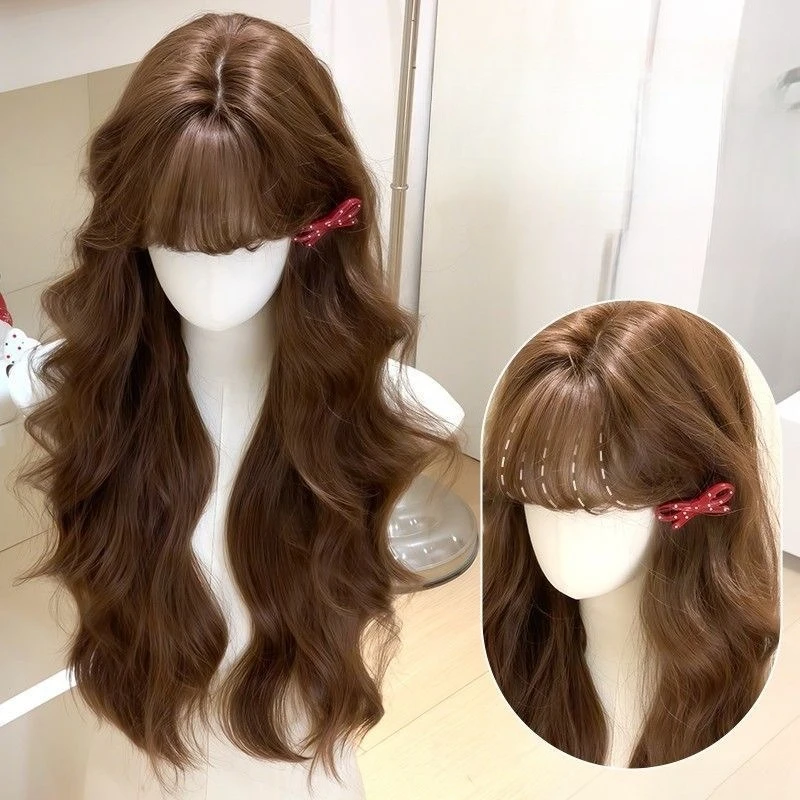 

Synthetic Korean-style autumn-winter atmosphere long wavy wig for women full headpiece