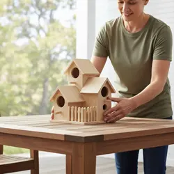Casa nido de madera para pájaros de jardín – Rústica multi-nivel