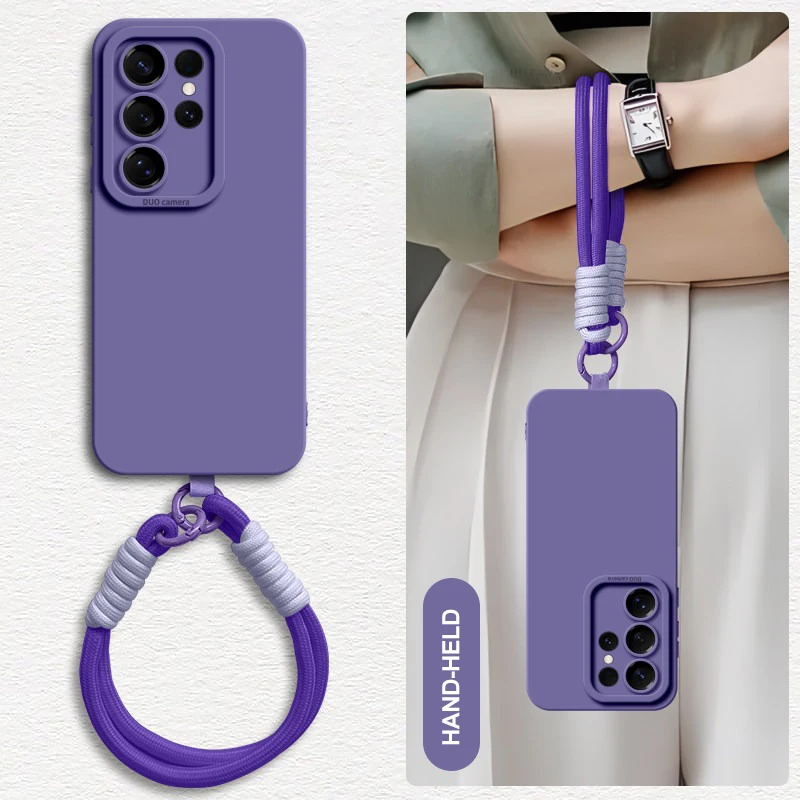 Fashion Liquid Silicone Lanyard Phone Case for Samsung Galaxy S26 S25 S24 S 26 Ultra Plus S26Ultra Cases Hand Wrist Strap Cover