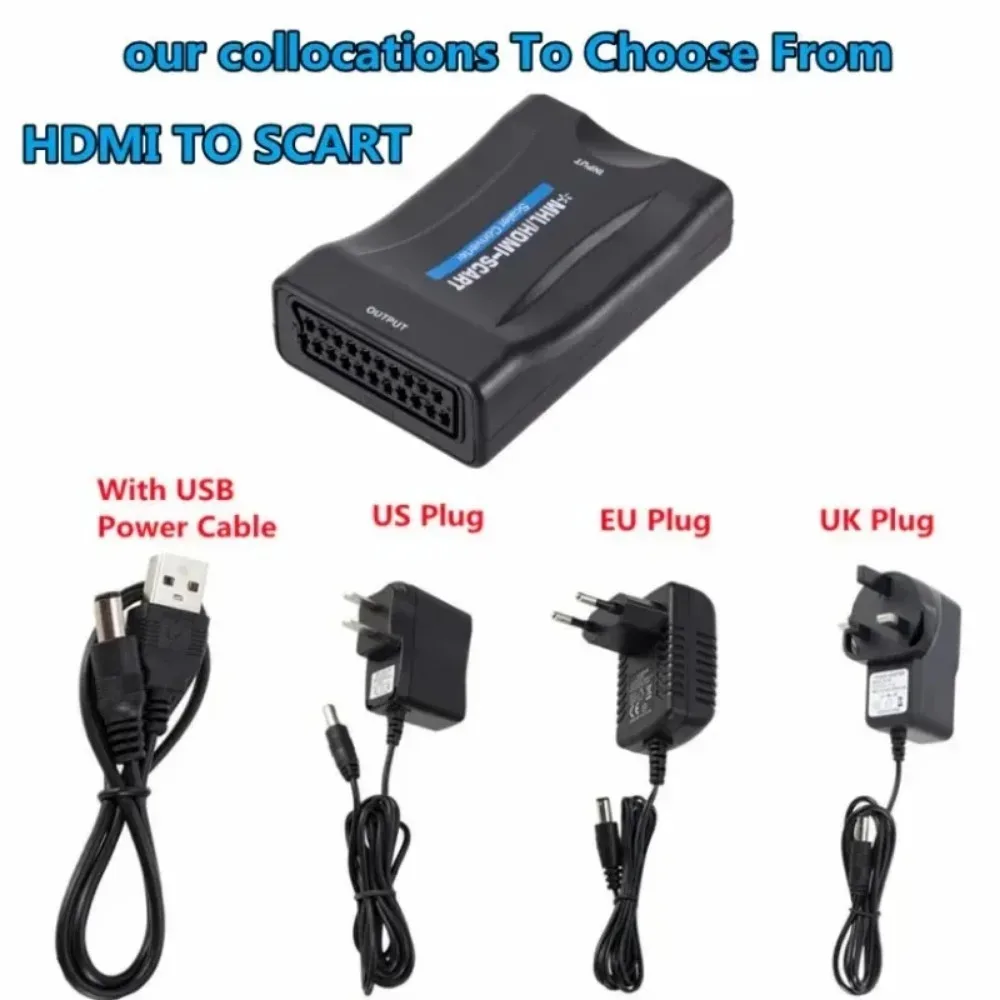 BGGQGG HDMI-compatible TO SCART  Video Audio Converter with USB Cable For HDTV Sky Box DVD Television Signal Upscale Converte