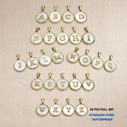 Tarnish Free Bulk 26 pcs/lot A-Z Initial Letter Charms Stainless Steel 18K Gold Plated Alphabet Pendant for DIY Jewelry Making