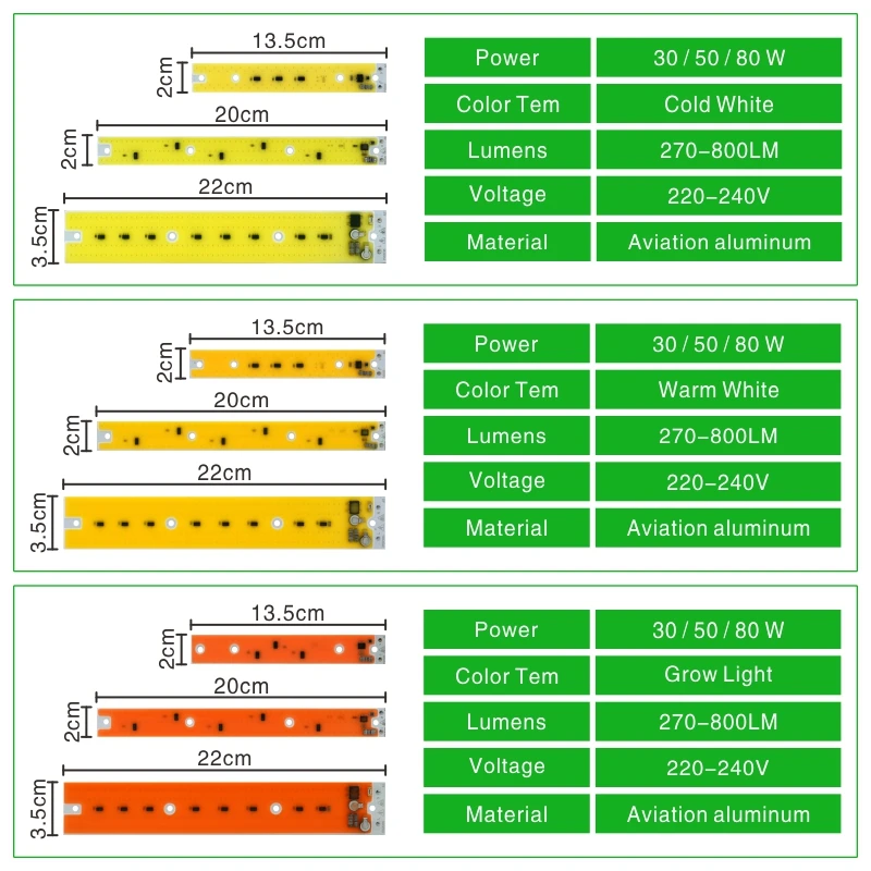 30W 50W 80W LED COB Chip for Flood Light 220V Cold/Warm white LED Lamp Spotlight Full Spectrum Grow Light for Flower Vegetables