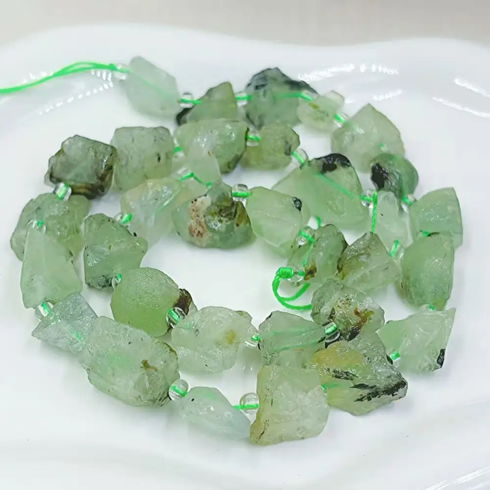 Natural Reiki Stone Prehnite Crystal Loose Spacer Gemstone Accessories Crude Beads for DIY Jewelry Handicrafts Making Gifts 15