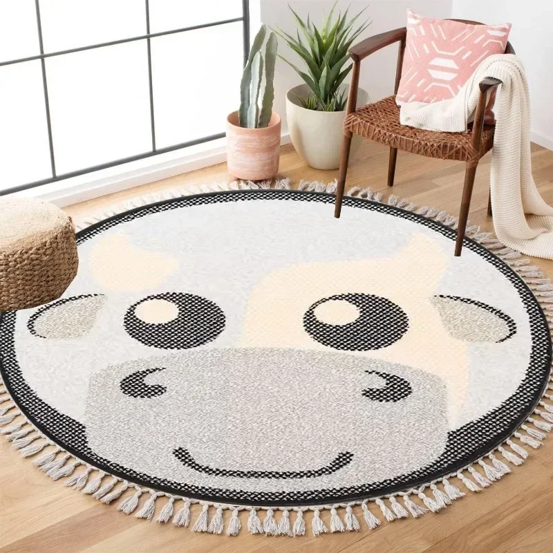 Carpet for Living Room Cartoon Round Soft Bedroom Bedside Dressing Tables Rugs Simple Art Fluffy Cloakroom Mats Alfombra 거실 카펫