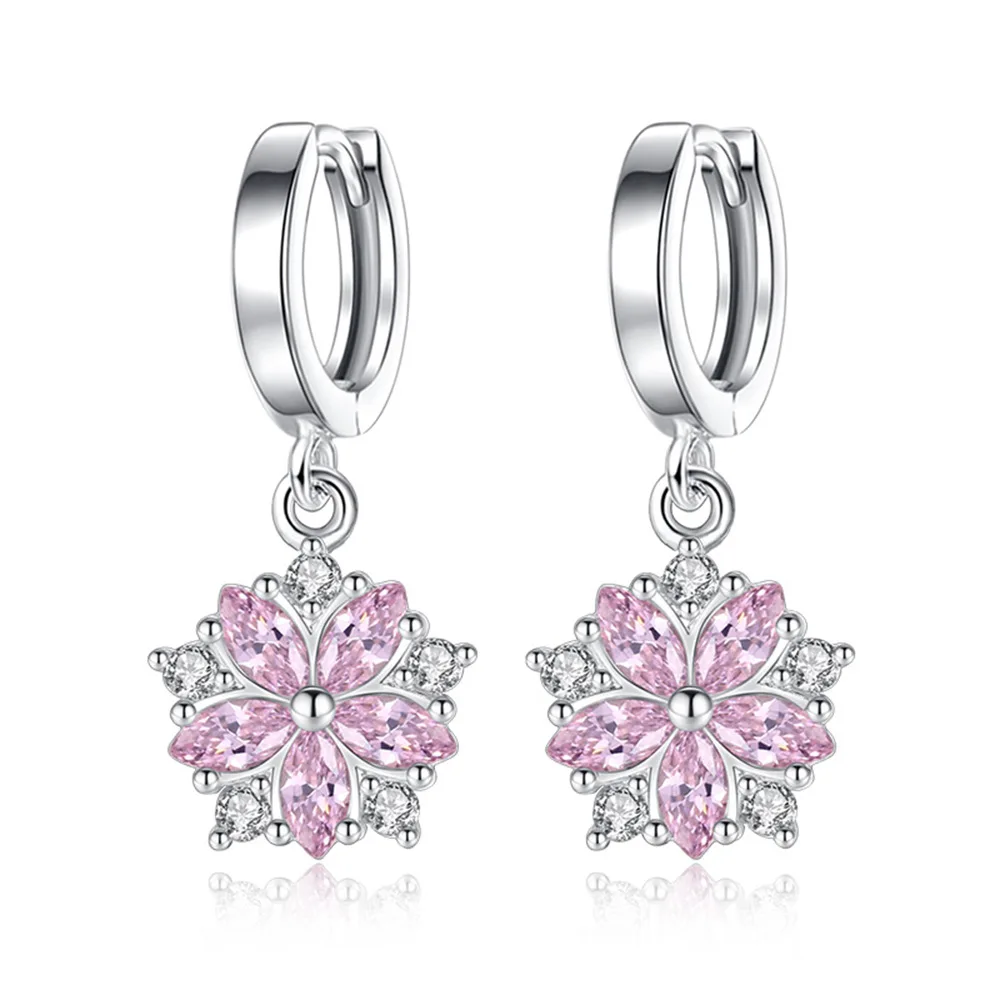 

925 Sterling Silver Pink Zircon Horse Eye Flower Earrings For Women Wedding Engagement Party Fashion Charm Eardrop Jewelry