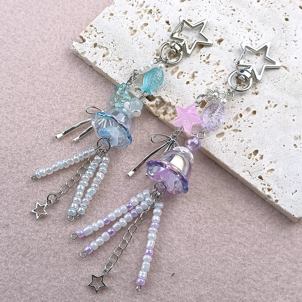 Porte-clés créatif en forme de méduse et d'étoile, pendentif Y2K attrayant et mignon pour femme, sac à main, sac à dos, clé de voiture