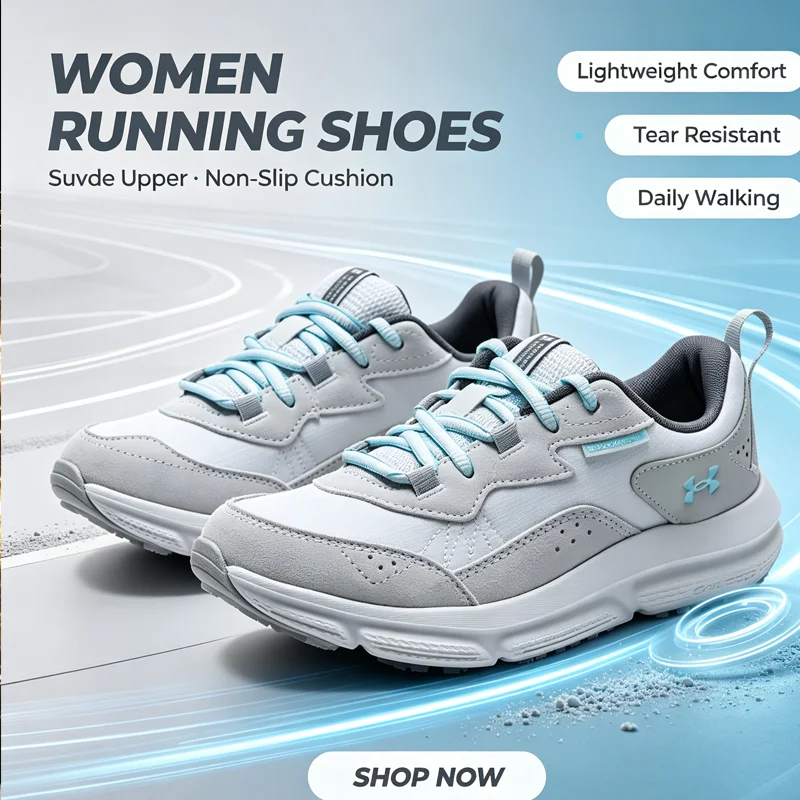 Under Armour 3027180-100 Women Running Shoes Suede Light Tear Resistant Non Slip Rubber Outsole Daily Walking Sneakers