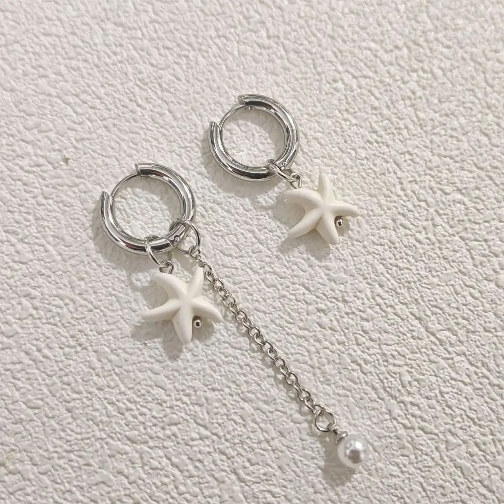 Creative Design Starfish Pendant Earrings White Color Ocean Resort Style Starfish Earrings Alloy Pendant Style Star Earrings
