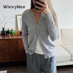 WinvyNee Women's Clothing Wool Gray Cardigans Sweaters Solid Casual Warm Outerwear Knitwears Winter Clothes for Women B1263018C