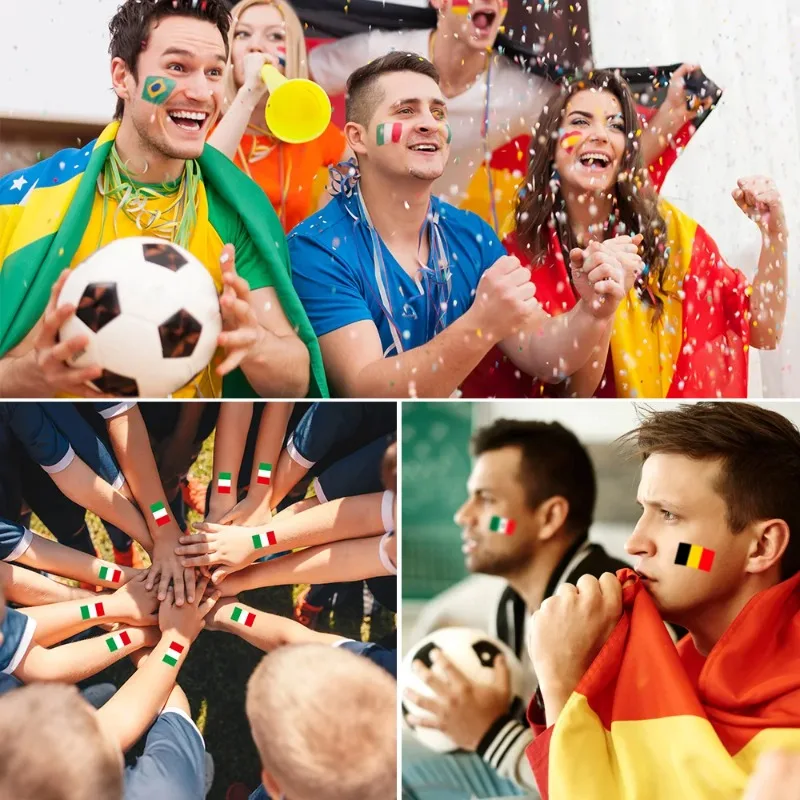 10-50PCS National Flag Temporary Tattoo for Face Arm Men Women Brazil Russia USA Germany Football Game Fake Tattoos