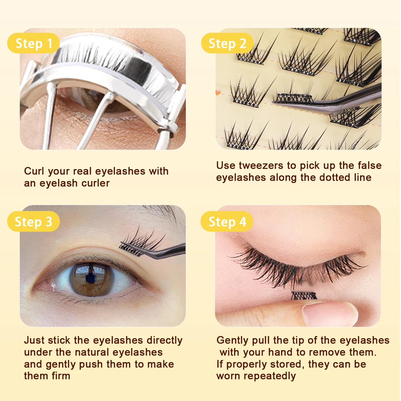 Ciglia finte autoadesive senza colla necessaria, ciglia soffici occhio di volpe Estensioni segmentate riutilizzabili fai-da-te per un aspetto naturale quotidiano