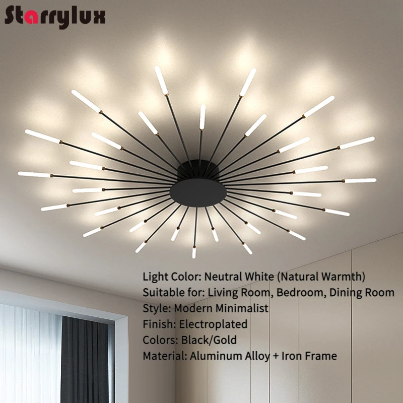 

Modern Vortex Firework LED Ceiling Light for Living Room & Bedroom, Dimmable, Energy-Saving, 15-30㎡, Black/Gold
