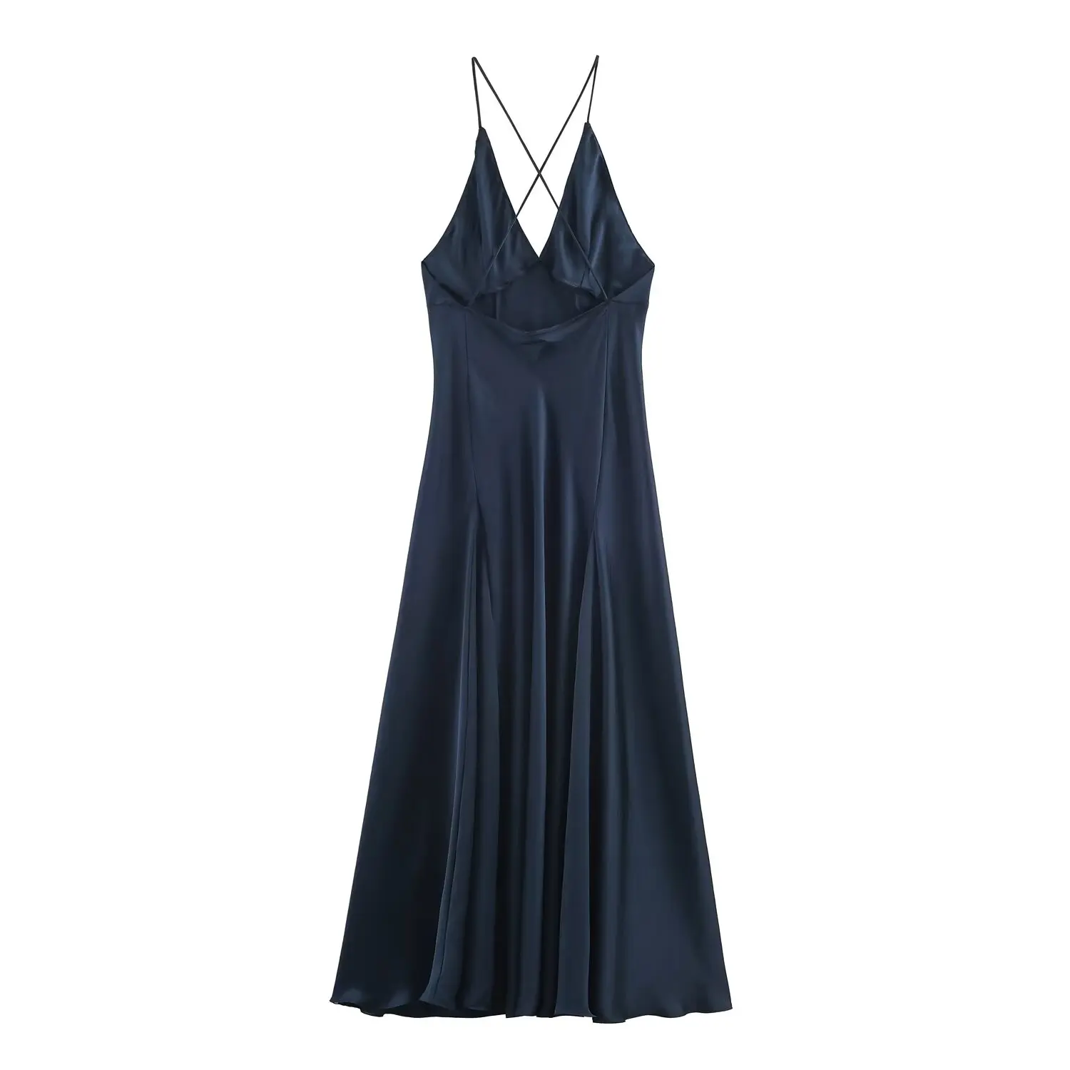 Abito lungo elegante da donna in raso nuovo estivo moda femminile abito sexy con scollo a V senza schienale abito da sera chic francese da donna