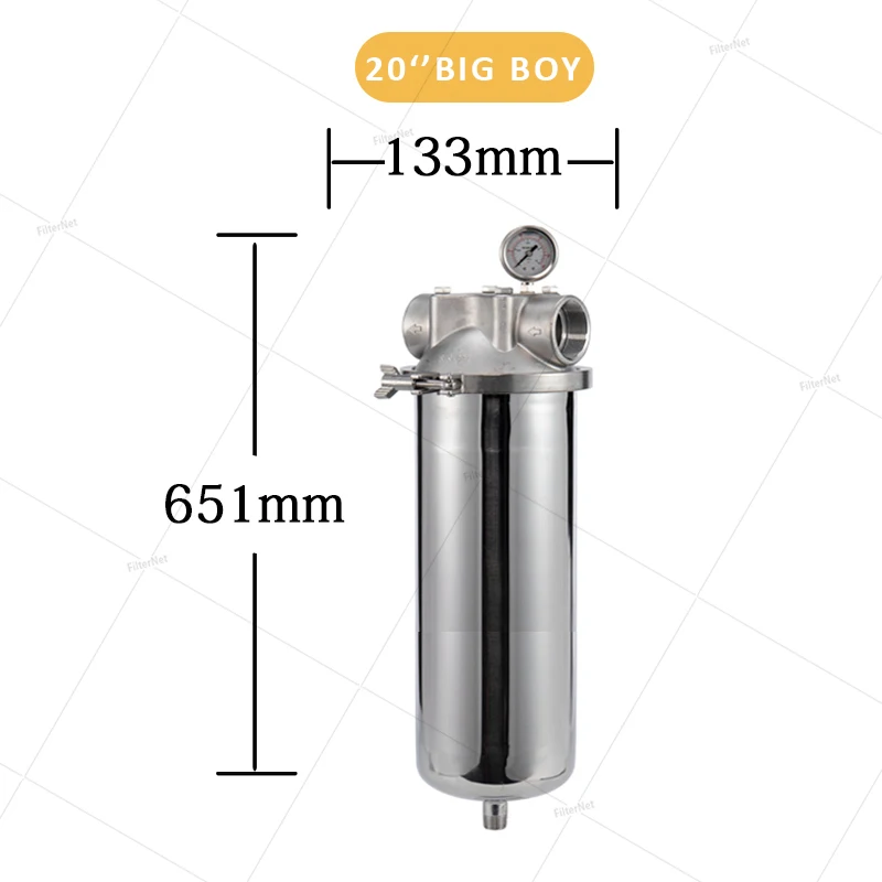 10 inch Jumbo roestvrijstalen filterbehuizing voorfilter met 1 micron 5 micron roestvrijstalen filterelement 1um5um 10um cartridge