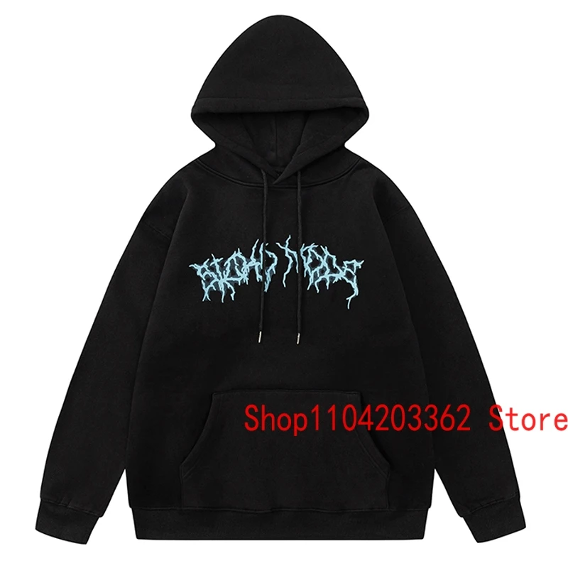 Mexican Cactus Jack Hoodie High Quality Letter Lightning Foaming Print Fleecing Sweatshirt High Street Trend Pullover Unisex