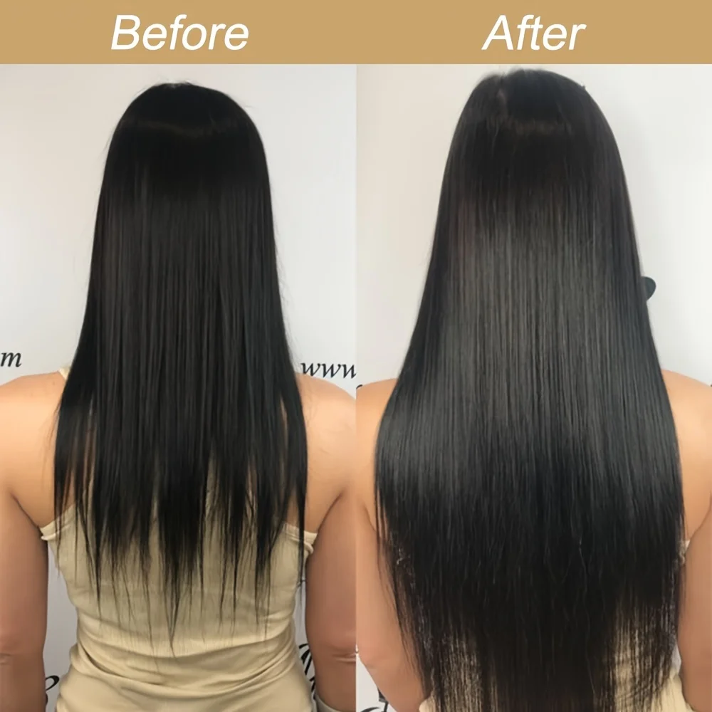 Long straight hair synthetic 5-clip hair extension clip clamped on woman\'s hair natural wig black long straight multiple lengths