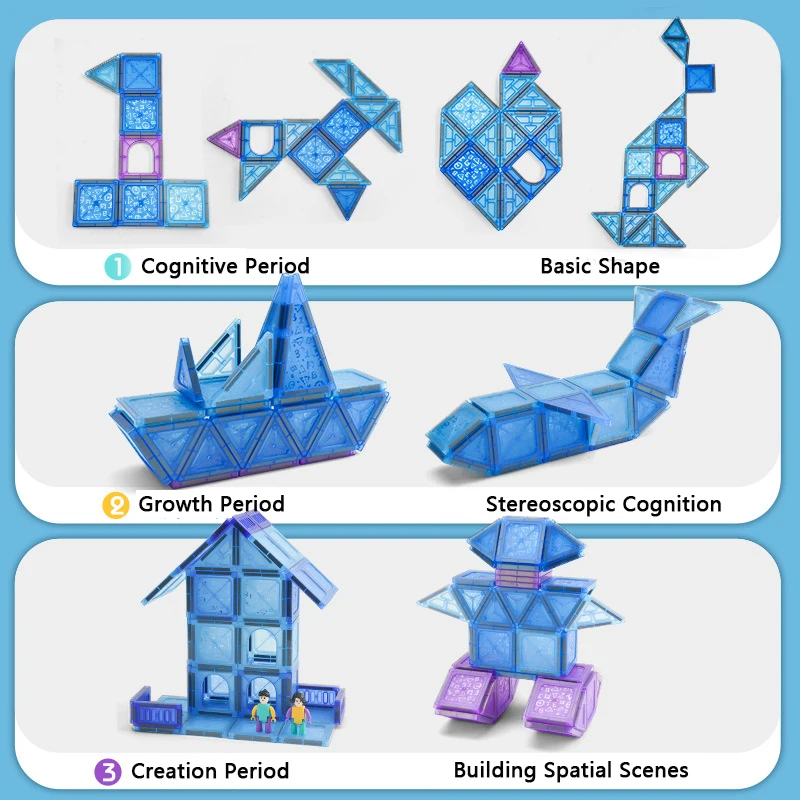 어린이용 자석 타일 빌딩 블록, DIY 자석 건설 타일, 교육용 감각 장난감, 몬테소리 게임