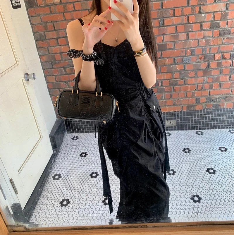 Jupe longue fendue avec ceinture pour femmes, avec cordon amincissant, Design plissé, grande taille, cordon d'épissure