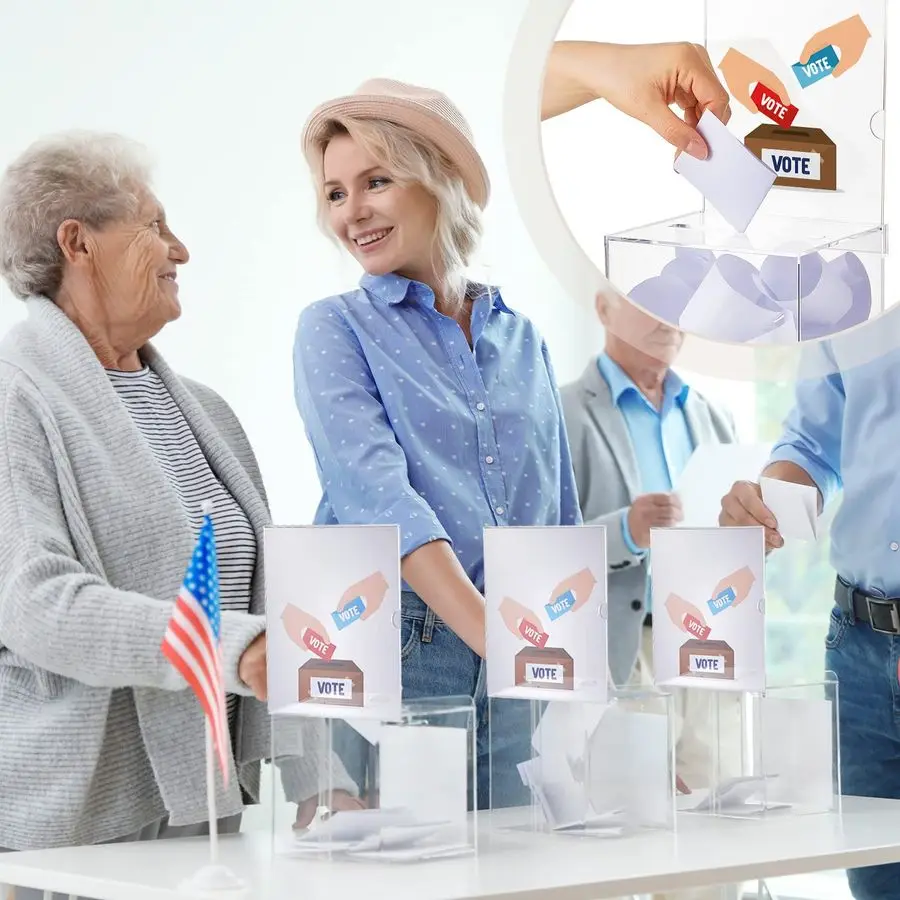 Scatola per donazioni in acrilico da 6 pezzi con fessura, 6 x 5 x 5 pollici Scatola per biglietti per lotteria trasparente per suggerimenti con cartello per la raccolta dei fondi, Raff