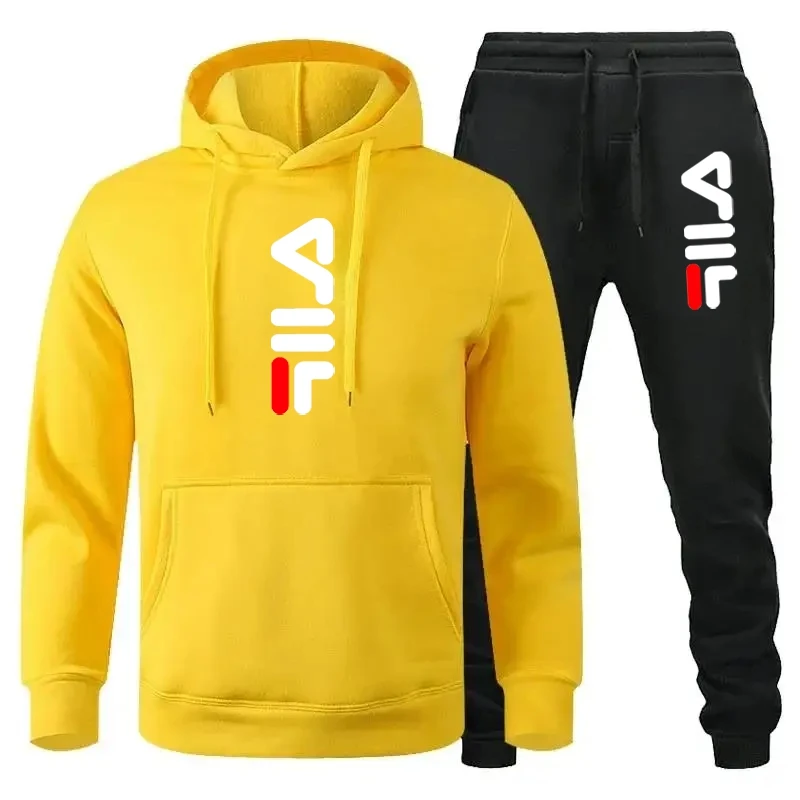 Tracksuit Sets Men\'s Casual Fleece Warm Hoodies Pants 2PCS Mens Long Sleeve Sport Suit Male Pullover Sports Clothing2024