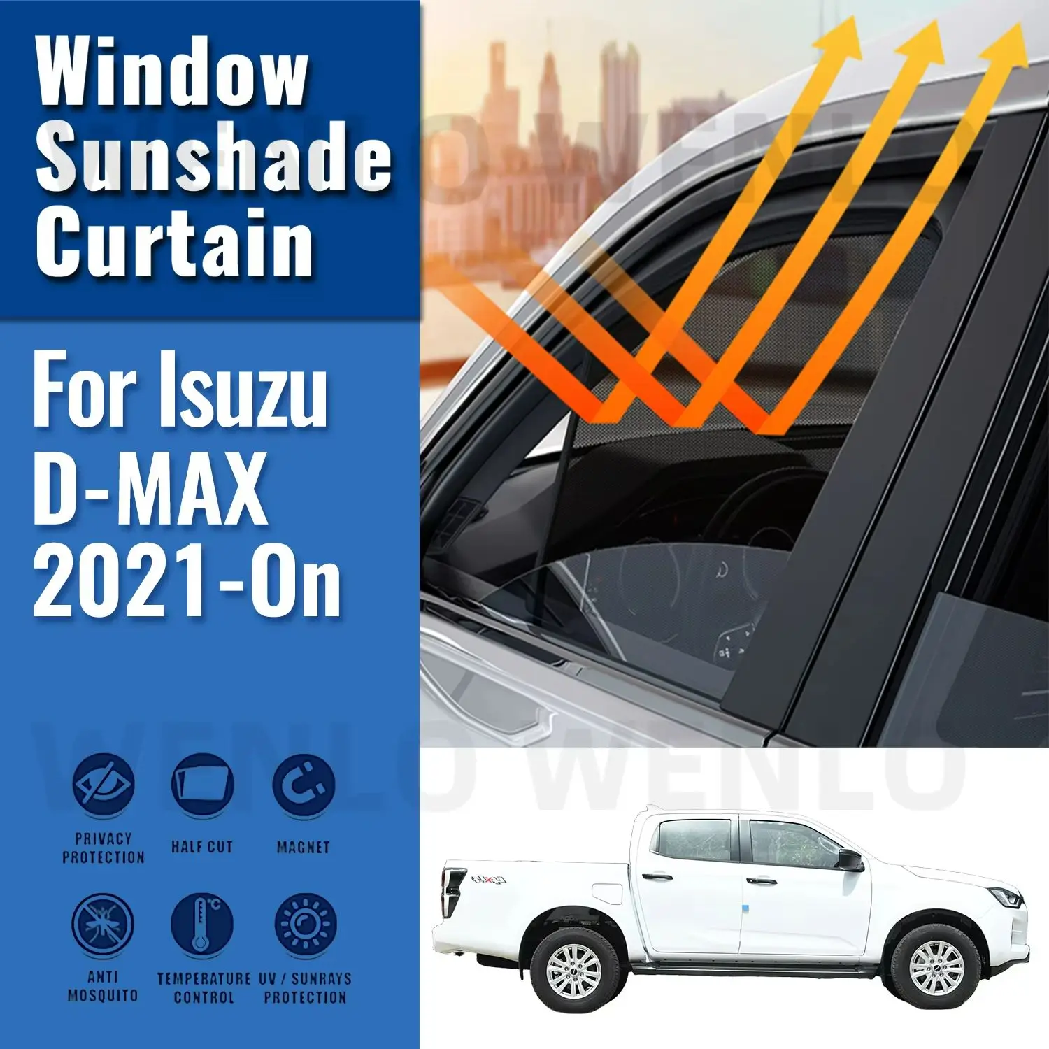 

For Isuzu D-MAX 2021 2022 2023 2024 Car Sunshade Front Windshield Magnetic Mesh Curtain Rear Side Window Sun Visor Shade