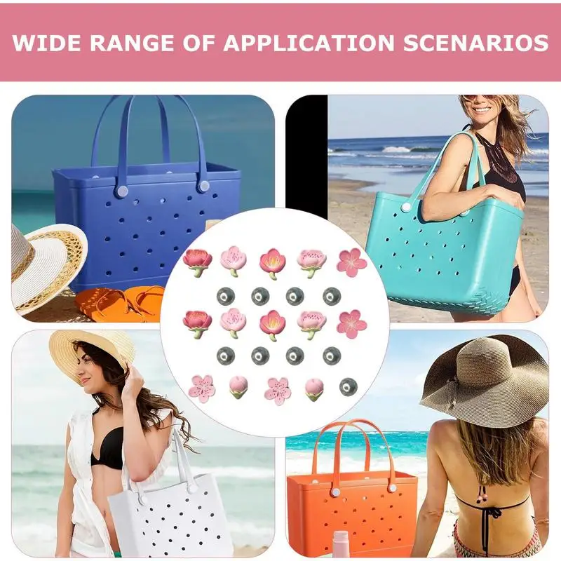 23PCS BoggBag Charm Inserts DIYsBeach Bag Tote Handbag Decoration Tote Bag Accessories Rubber Beach Charm Ladies Eva Bag