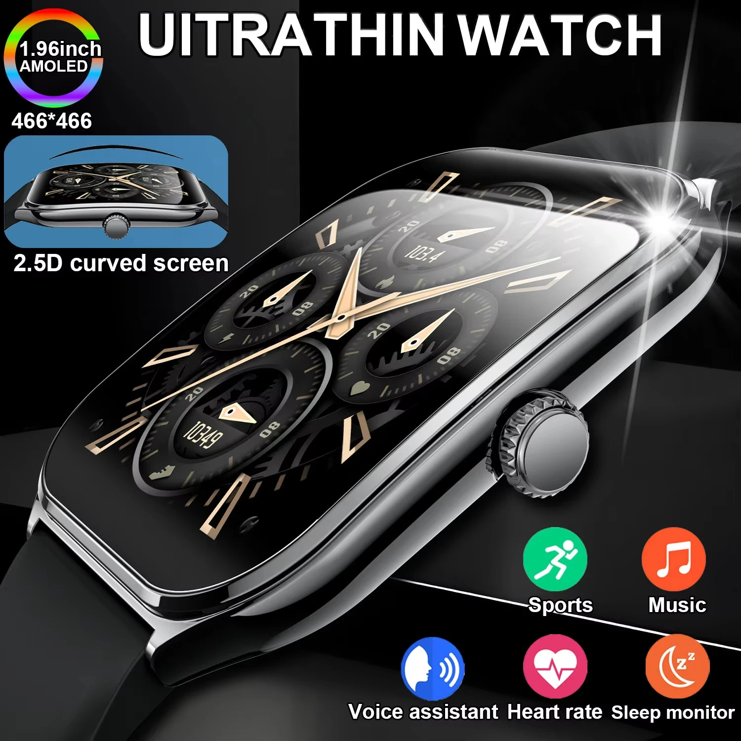 

Ultra Thin GPS Sports SmartWatch Men 1.96" AMOLED Curved Time display BT Call Heart Rate Smartwatch Men's and ladies' gifts 2025
