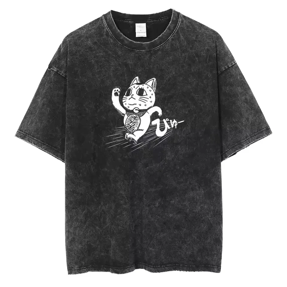 Chainsaw Man Aki Hayakawa Metal Font & Fox Devil Vintage Wash Print T Shirt Men 2026 Summer Black Oversized Tee Anime Streetwear - view 4