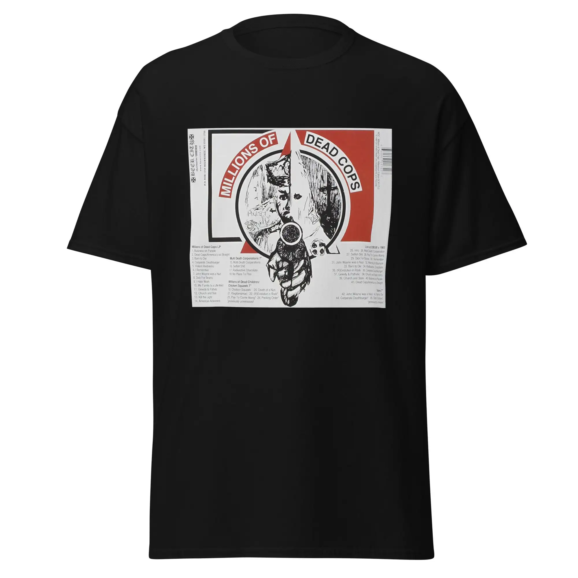 Mdc Millions Of Frequency Cops Millennium Edition Picture Album T Shirt pour hommes, Hardcore Punk, Anarcho Multi Death Corporation Metal