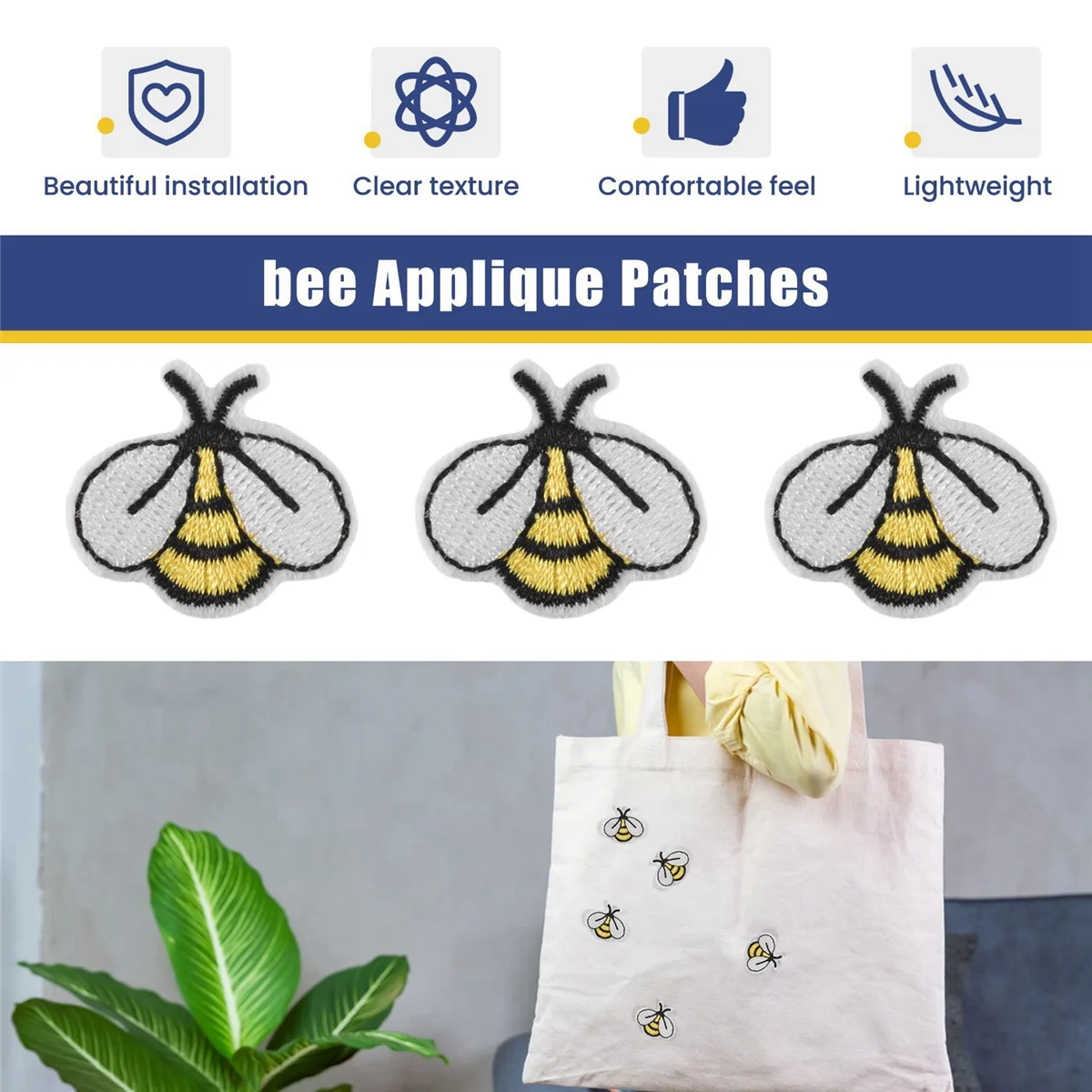 60PCS Bee Embroidered Patches,Cute Bumble Iron on Embroidered Applique Decoration Sewing Patches for Clothes DIY Patches image 6